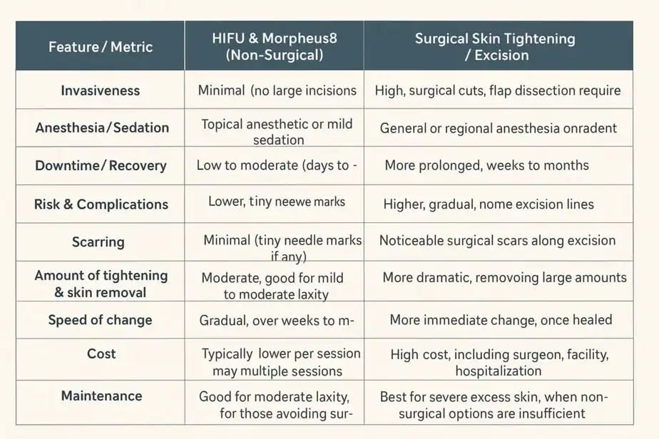Table showing benefits of Lipo Freeze 2 U Sandwich treatments for skin tightening following weight loss injections.
